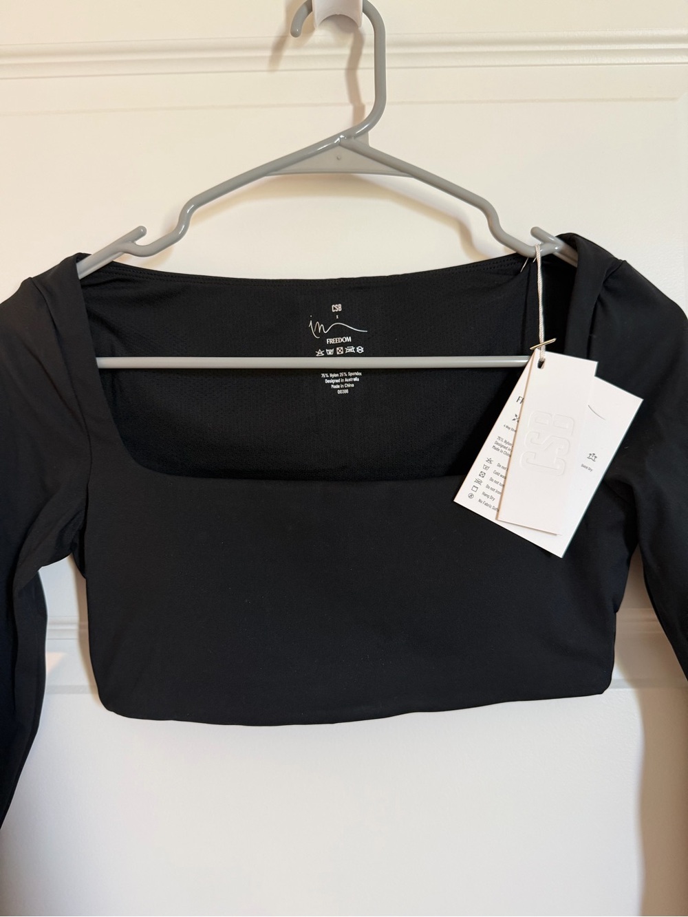 CSB Black Long Sleeve Square Neck Crop Top -